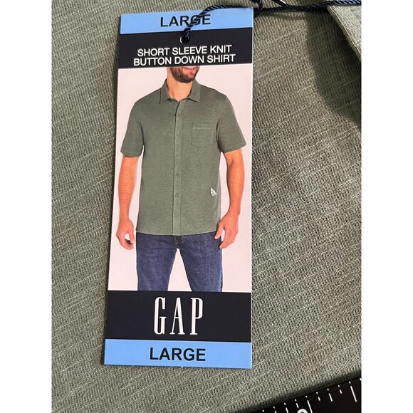 NWT Gap Short Sleeve Button Down Shirt Green Large Preppy Casual Polo - Picture 2 of 8